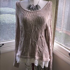 INC Beige Sweater with Lace Accents